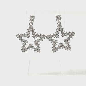 Silver Star Rhinestone Drop Earrings
